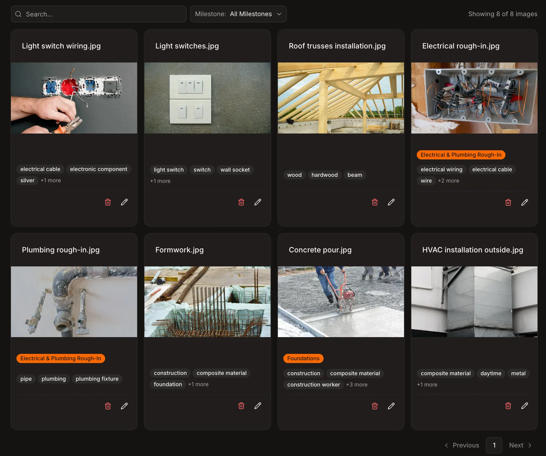 Gallery of uploaded site photos, each automatically tagged by AI