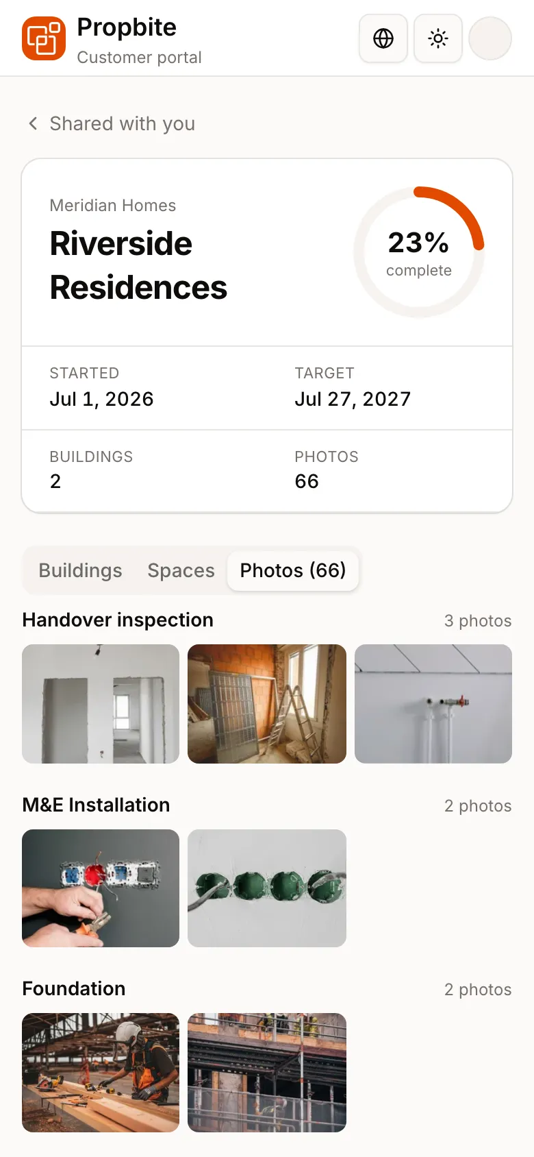 The same project in the customer portal on a phone