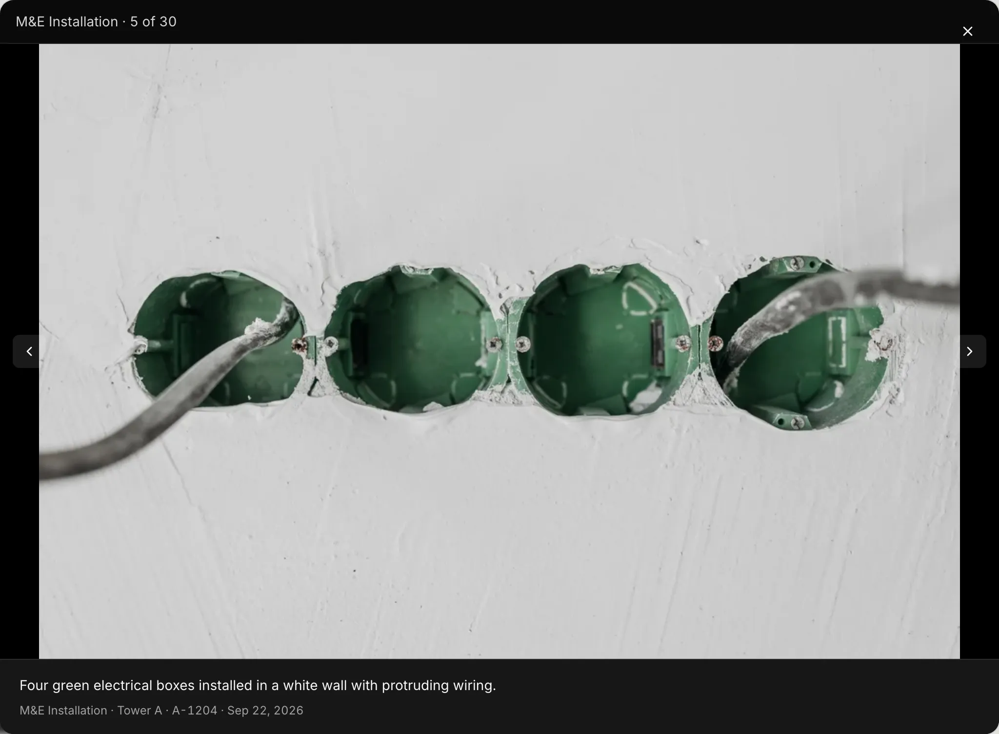 A site photo open in the customer portal, with its caption, milestone, space and date